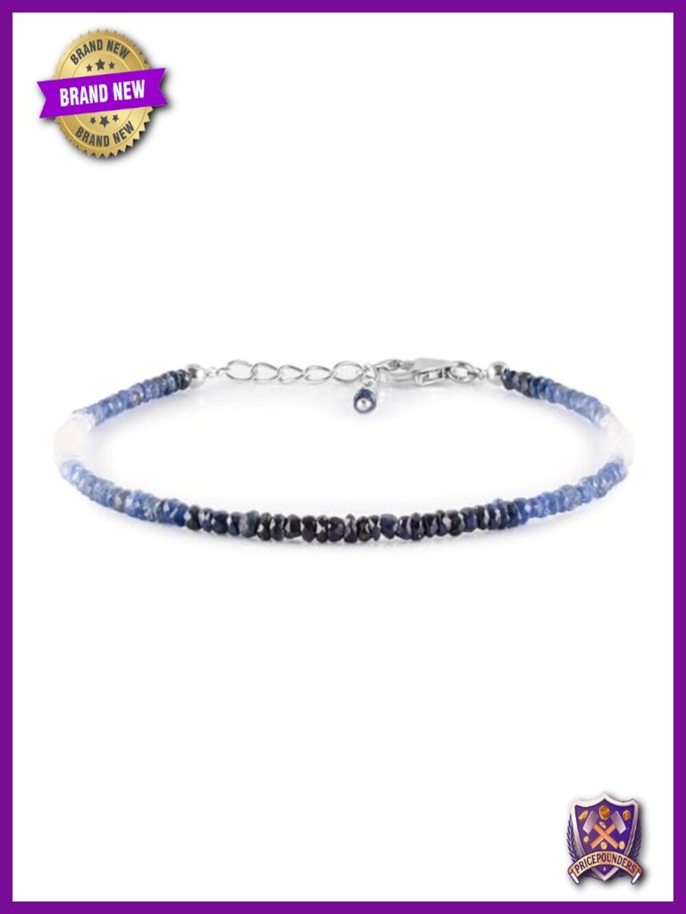 Genuine Blue Sapphire Bracelet, Rhodium Plated 925 Sterling Silver, Adjustable